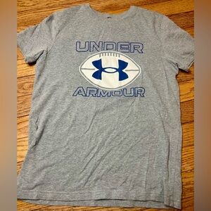 Under Armour Gray Short-Sleeve Tee with Blue Logo Football Graphic YM